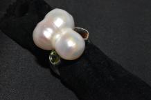 Zilveren ring met zoetwaterparel, Citrien en Peridot