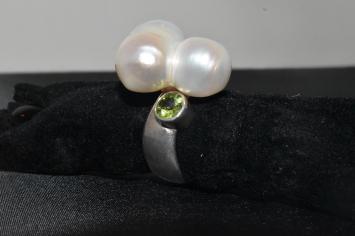 Zilveren ring met zoetwaterparel, Citrien en Peridot